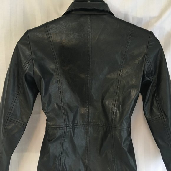 Grunge Black Faux Leather Button Jacket Coat Halloween Costume Child Youth Sz 8 - Picture 7 of 11